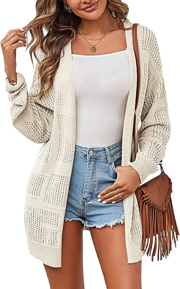 ZAFUL Women's Summer Cardigan Open Front Sweater Casual Long Sleeve Boho Crochet Knit Cover Up | Amazon (US)