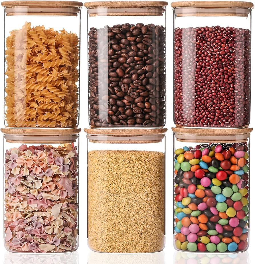 YUNCANG Glass Storage Jars 6 Pack 37oz Clear Glass Food Storage Containers with Airtight Bamboo L... | Amazon (US)