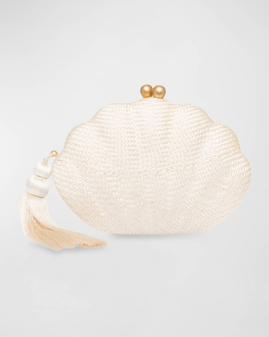 Kate Scallop Shell Tassel Clutch Bag, White | Neiman Marcus