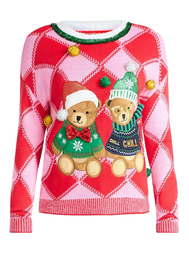 Holiday Time Women's Embellished Pullover Christmas Sweater, Midweight, Sizes XS-XXXL | Walmart (US)