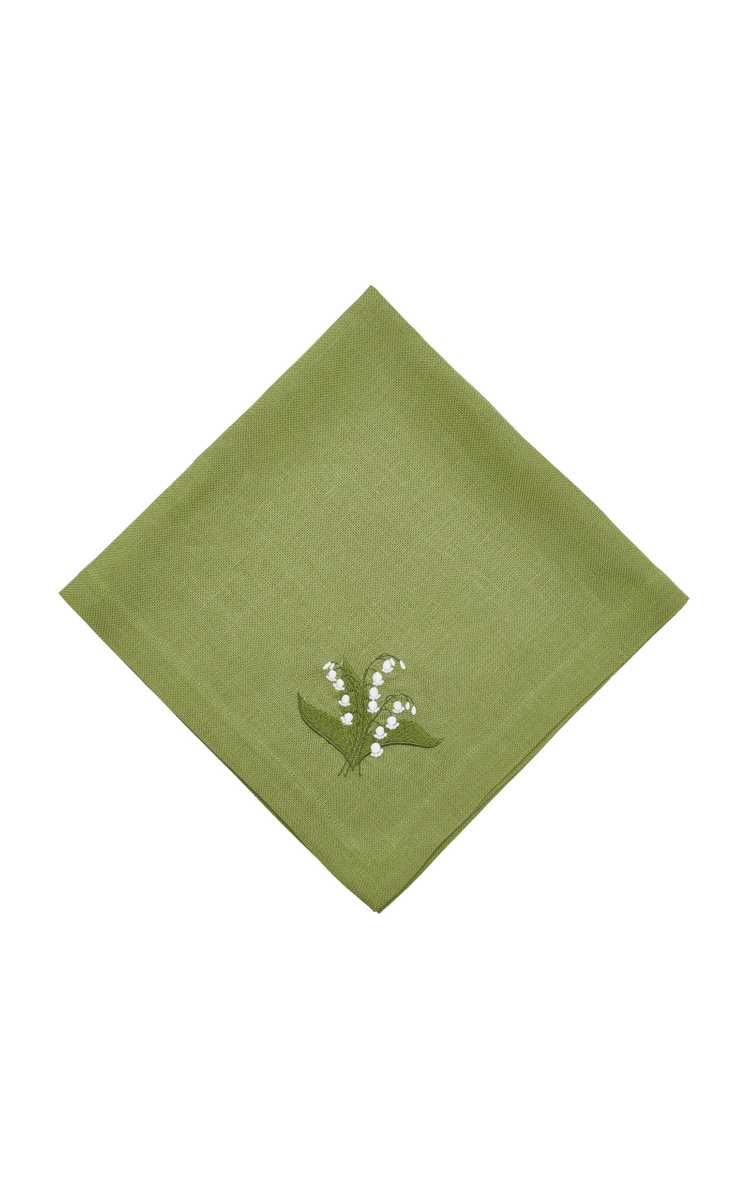 Green Lily Of The Valley  Olive Linen Napkin | Moda Operandi (Global)