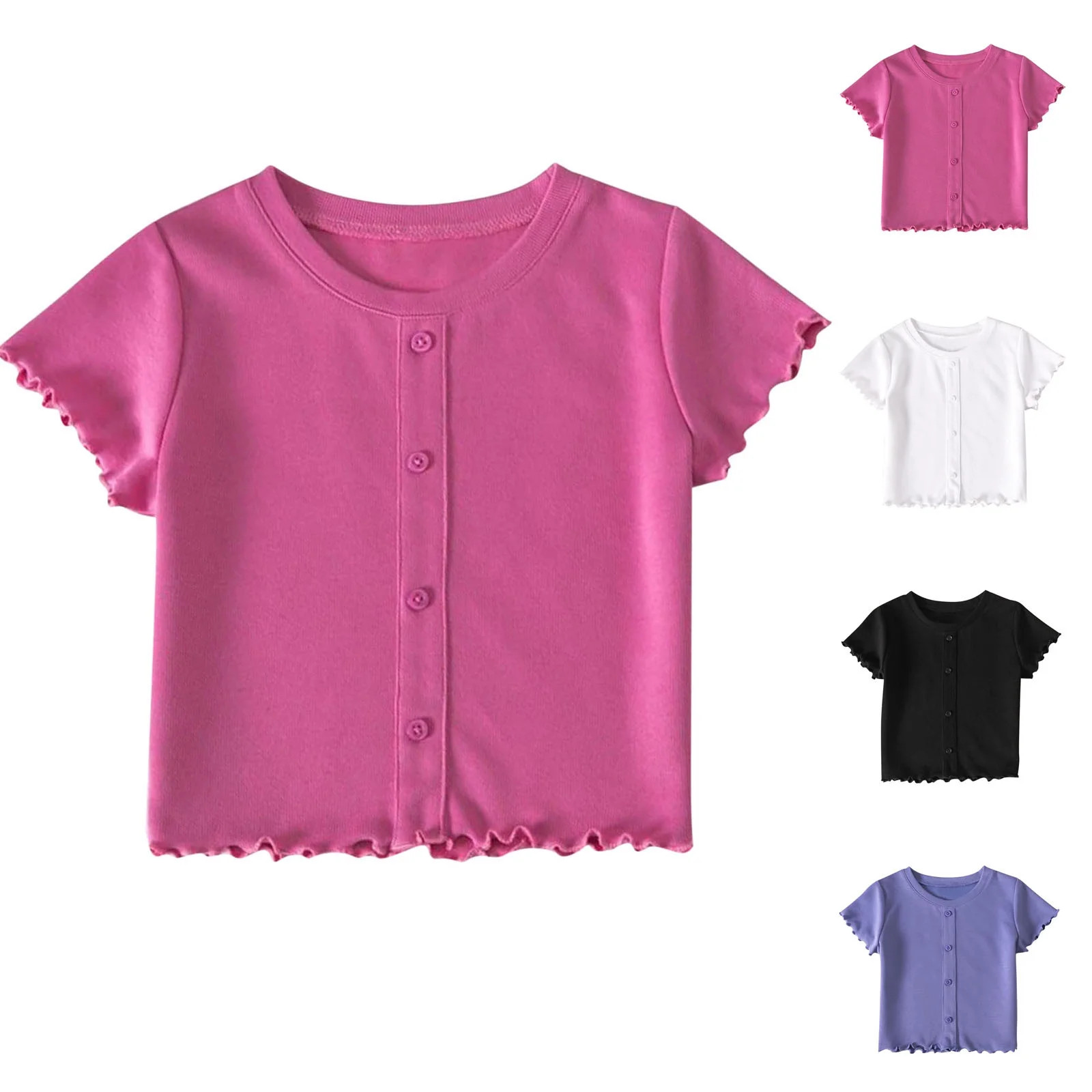 WRKEKC Summer Tops for Teens, Shirts for Girls, Children's Summer Solid Color Casual Loose Sleeve... | Walmart (US)