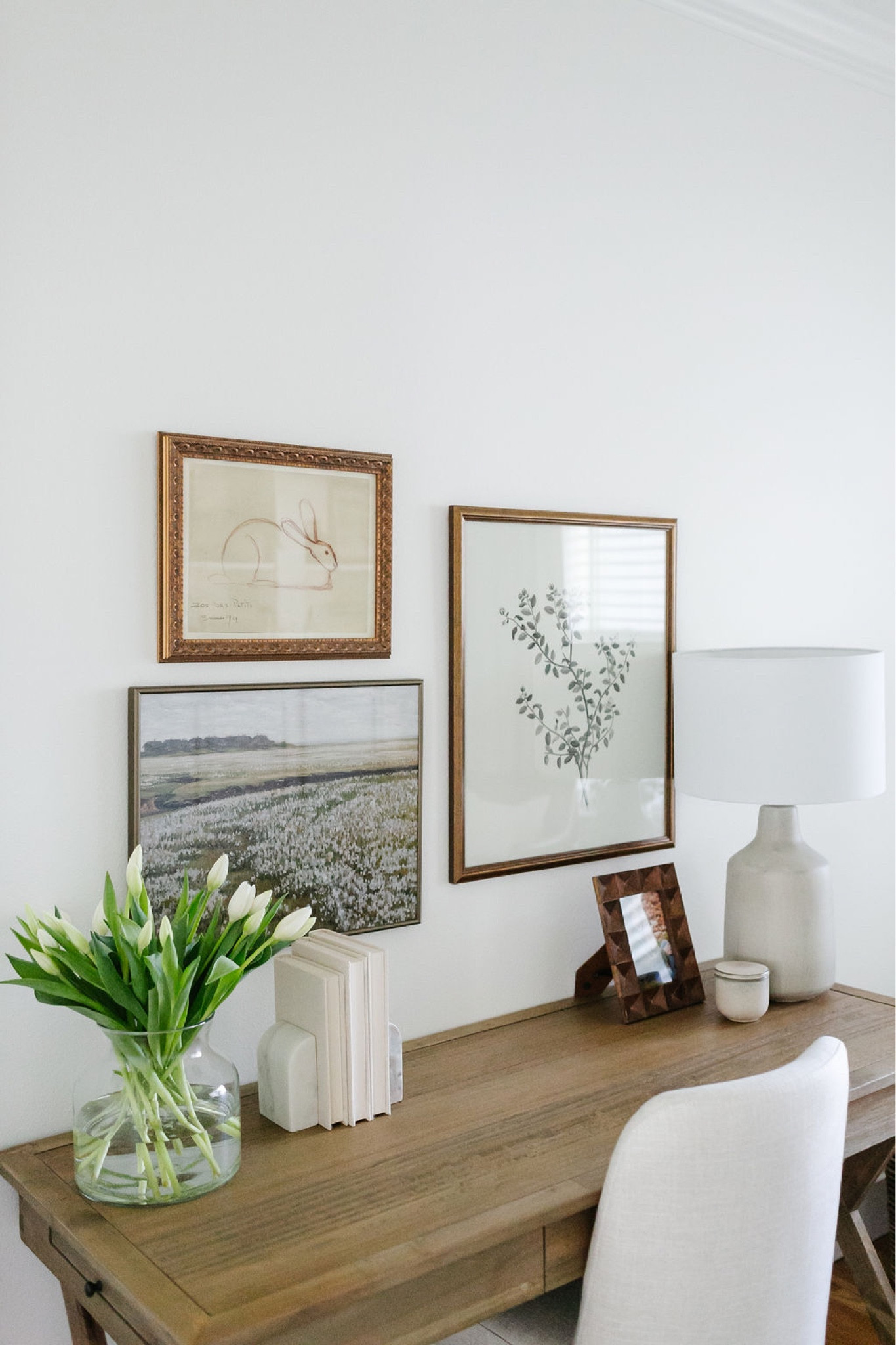 Home decor, home office, wood campaign desk, gallery wall, table lamp, artwork, upholstered desk chair

#LTKunder100 #LTKFind #LTKhome