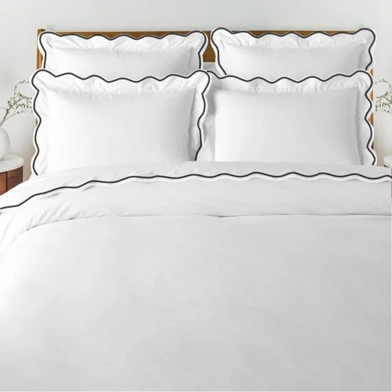 500 Thread Count White Cotton Sateen Hotel Stitch Duvet Cover - Etsy | Etsy (US)