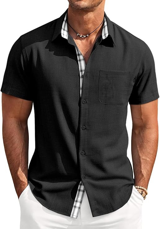 Runcati Mens Short Sleeve Shirt Button Down Casual Summer Linen Beach Shirts Vacation Wedding Top... | Amazon (US)
