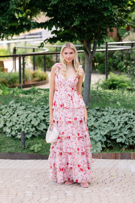Formal wedding guest dress: black tie wedding guest dress. Wearing a size 4! Love this Mac Duggal gown 💓💓 

Tags: tiered wedding guest dress, rent the runway formal dress, black tie wedding guest dress, pink wedding guest dress, pink formal gown, floral gown black tie wedding

#LTKFind #LTKwedding