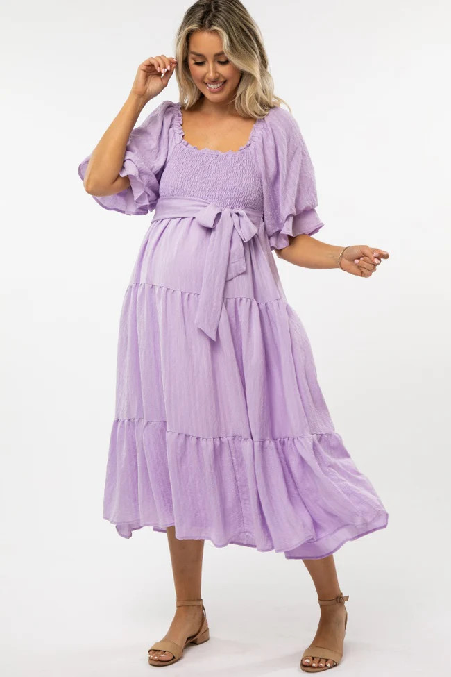 Lavender Smocked Tiered Maternity Dress | PinkBlush Maternity