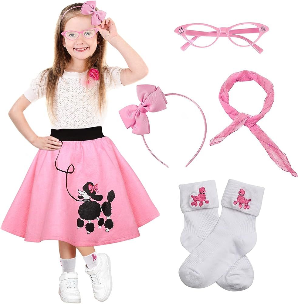 FAYBOX Poodle Skirt 1950s Costume Accessory Set of 5Pcs for Girls,100 Days of School Costume for ... | Amazon (US)
