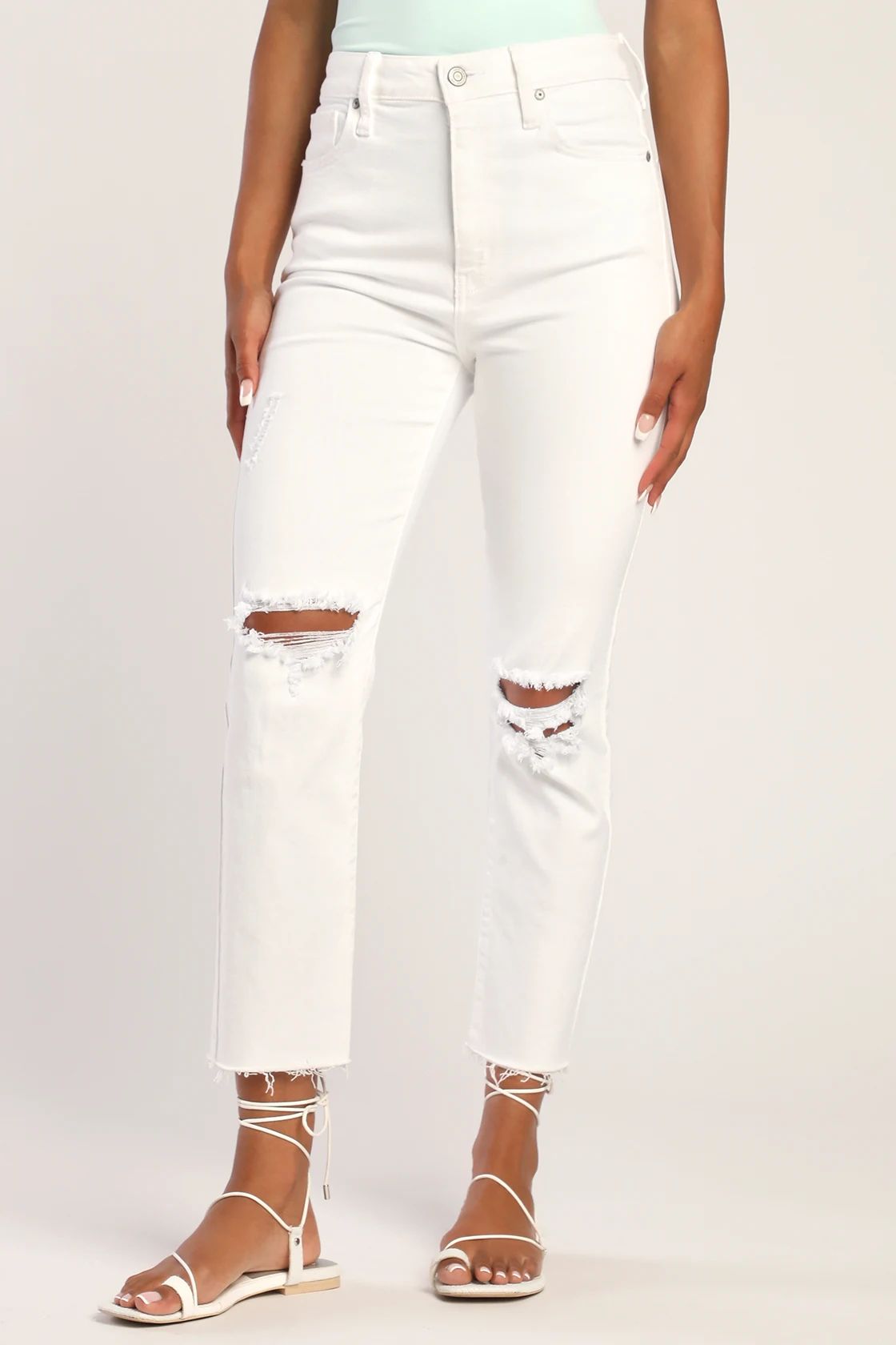 Ally White Ultra High Rise Distressed Cropped Jeans | Lulus (US)