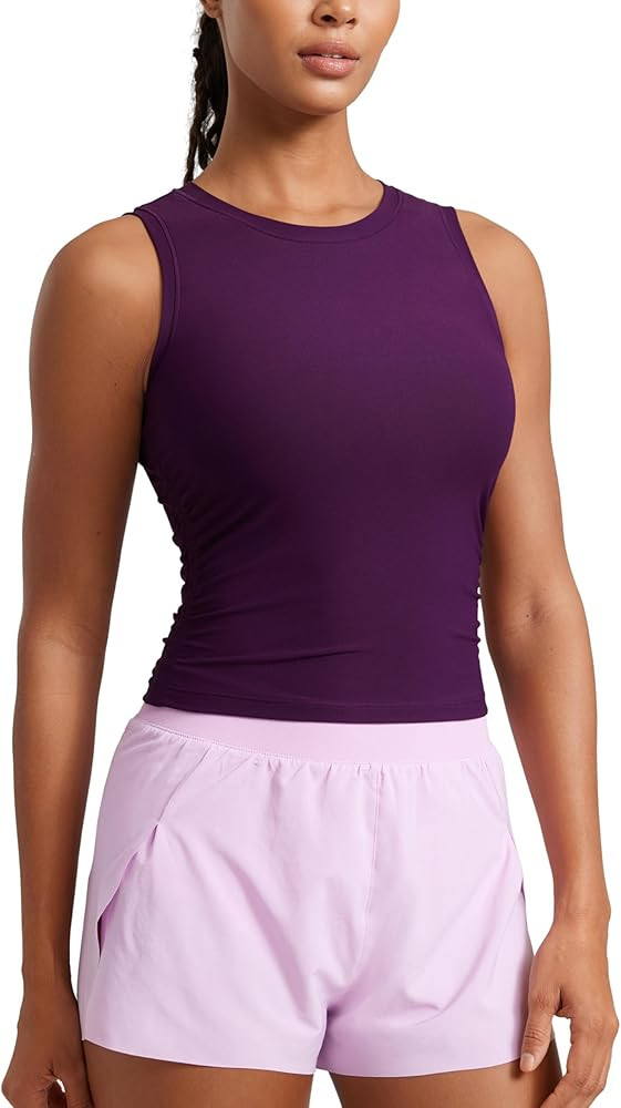 CRZ YOGA Cloudweight Womens Ruched Tank High Neck Workout Fitted Tops Basic Yoga Athletic Sleevel... | Amazon (US)
