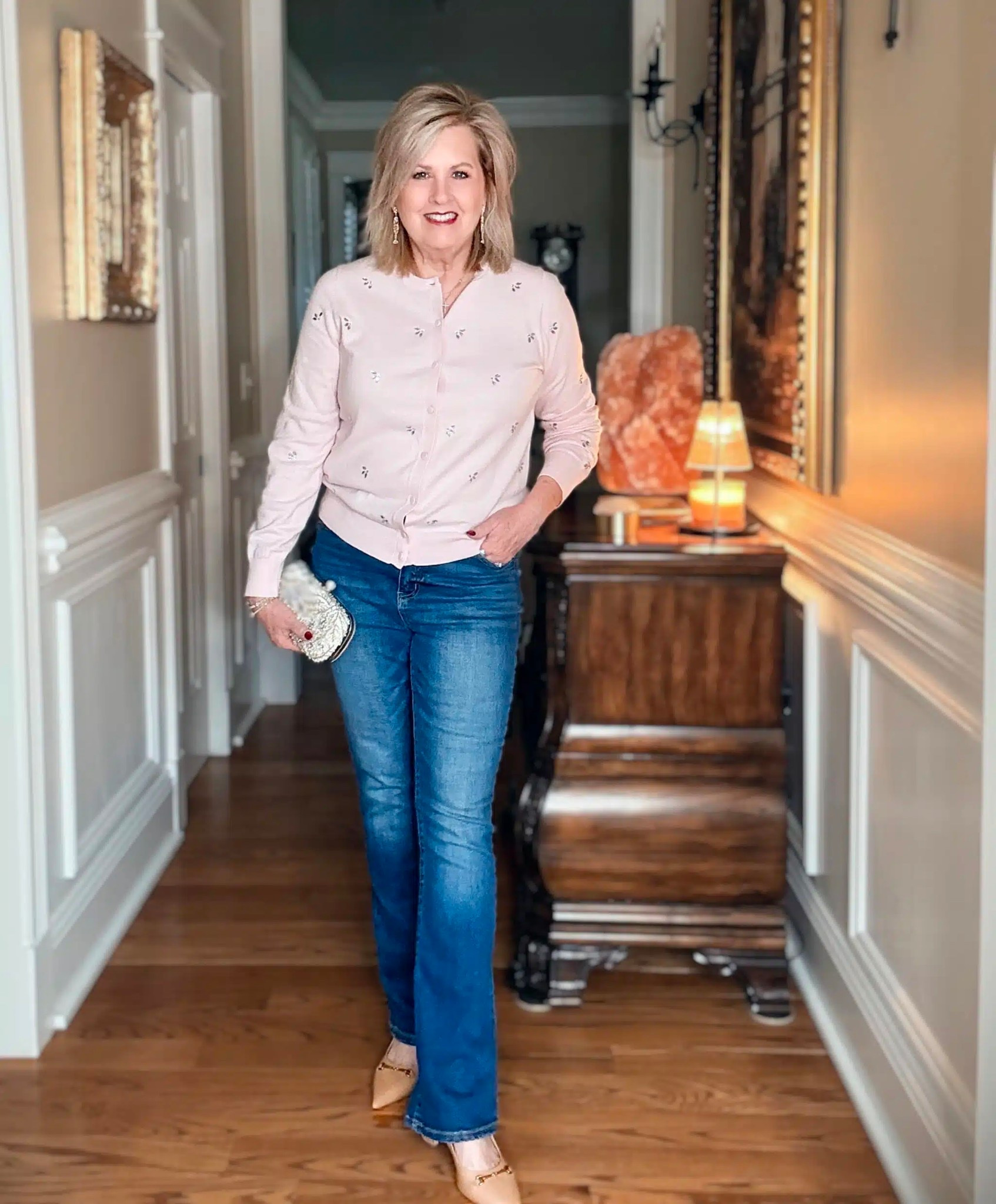 A sparkling outfit for the new year! My pink cardigan is a size large and my jeans are a size 8. 

#LTKootd #LTKWorkwear #LTKHoliday