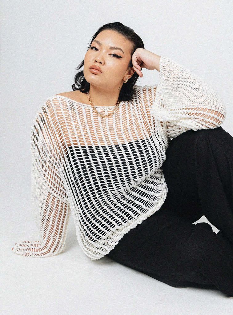 The Kennedy Sweater White Curve | Princess Polly US