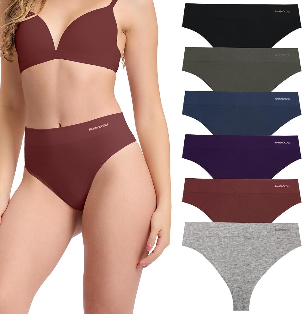 BAMBOO COOL Women's Thongs High Waisted Seamless Moisture-Wicking Breathable Underwear Stretchy P... | Amazon (US)