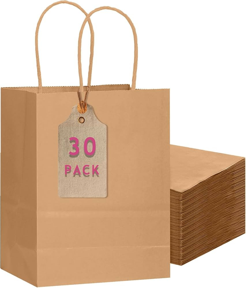 qiqee 30-Packs Brown Gift Bags with Handles Bulk 10.8"x8.3"x4.3" Medium Size Kraft Paper Bags Mul... | Amazon (US)
