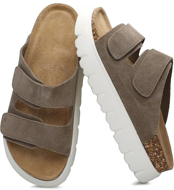 Genuine Leather Platform Sandals for Women 2025 - Soft Comfortable Memory Foam Insole Chunky Wome... | Amazon (US)