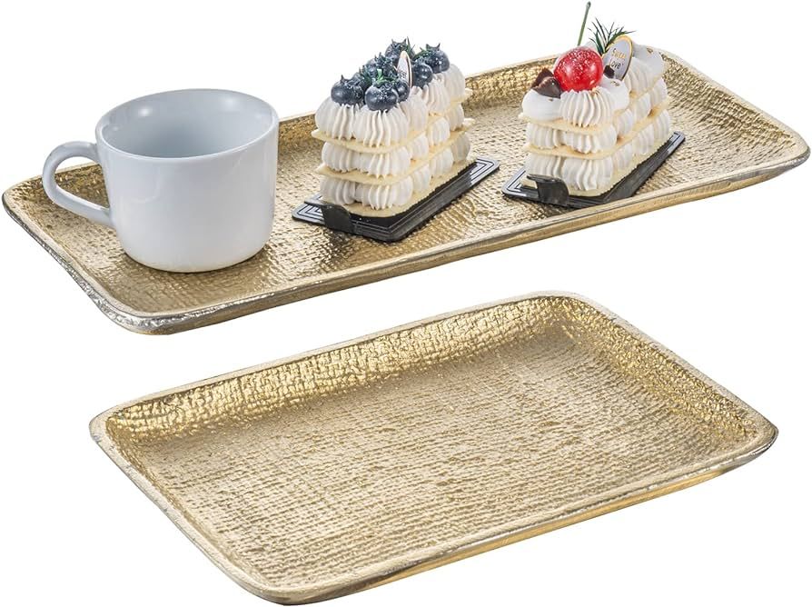 MyGift Handcrafted Metal Decorative Tray Set in Brass-Tone Finish and Embossed Textured Design, M... | Amazon (US)
