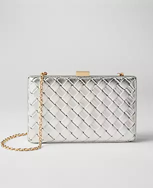 Woven Leather Metallic Hard Clutch | Ann Taylor (US)