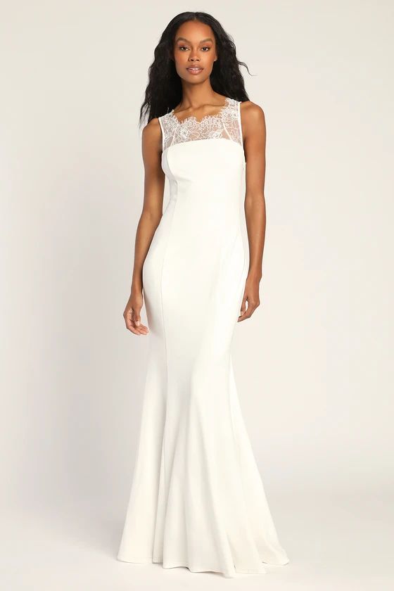 True Passion White Lace V-Back Mermaid Maxi Dress | Lulus (US)