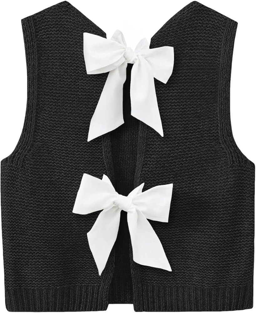 Imily Bela Womens Sweater Vest Top Summer Bow Tie Back Sleeveless Casual Knit Crop Tank Tops | Amazon (US)
