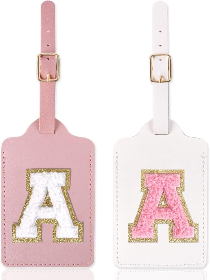 2 Pack Personalized Initial Luggage Tags for Suitcases with Chenille Letter, Cute Letter Luggage ... | Amazon (US)