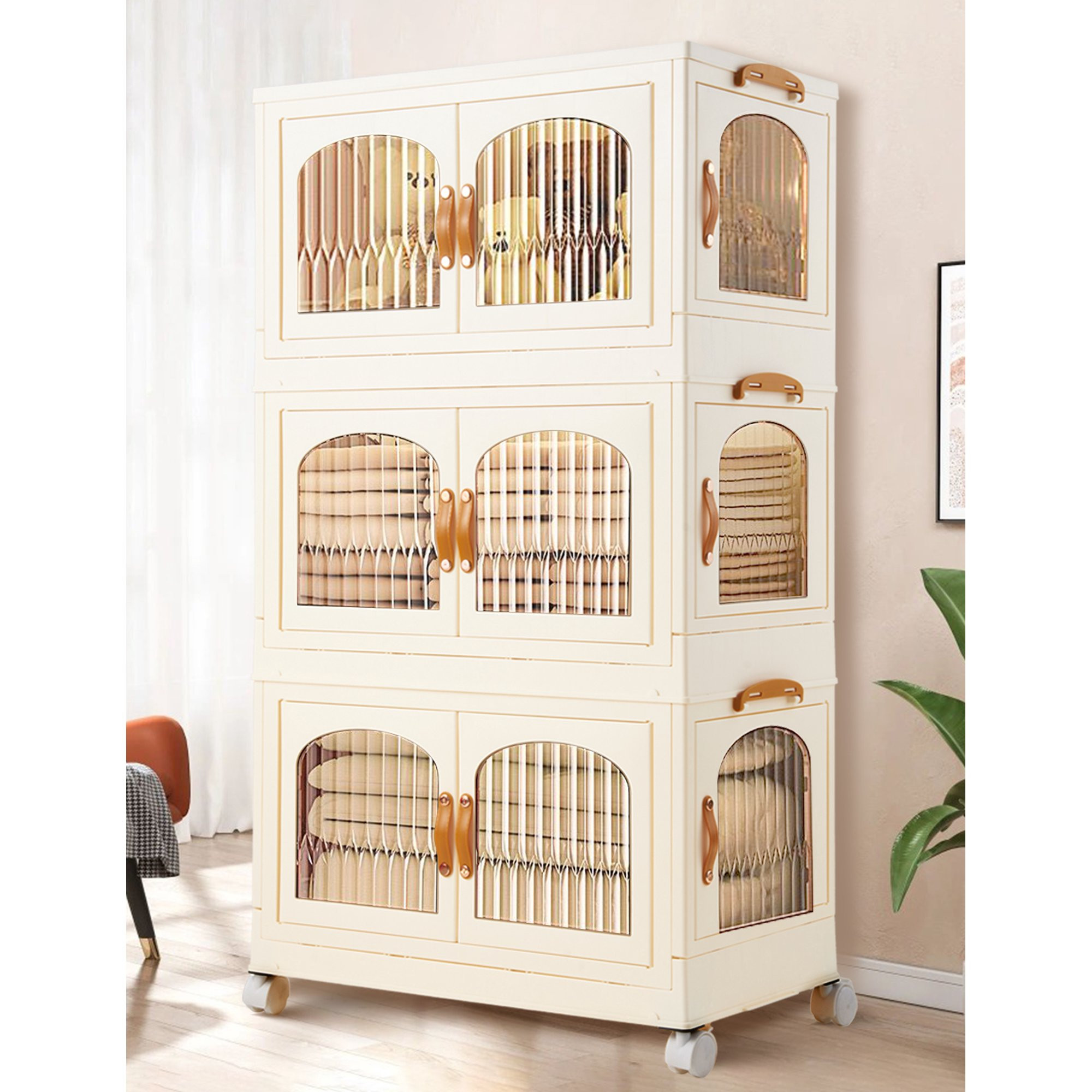 3 Pack Extra Large Storage Bins with Lids, Collapsible Stackable Plastic Storage Cubes, Foldable ... | Walmart (US)