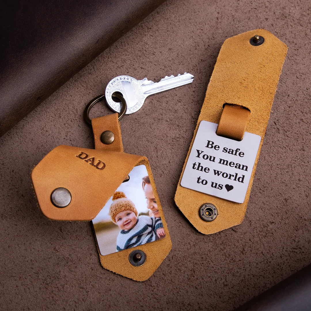 Leather Photo Keychain for Dad, Photo Keyholder With Leather Cover, Dad Keychain From Wife, Perso... | Etsy (US)