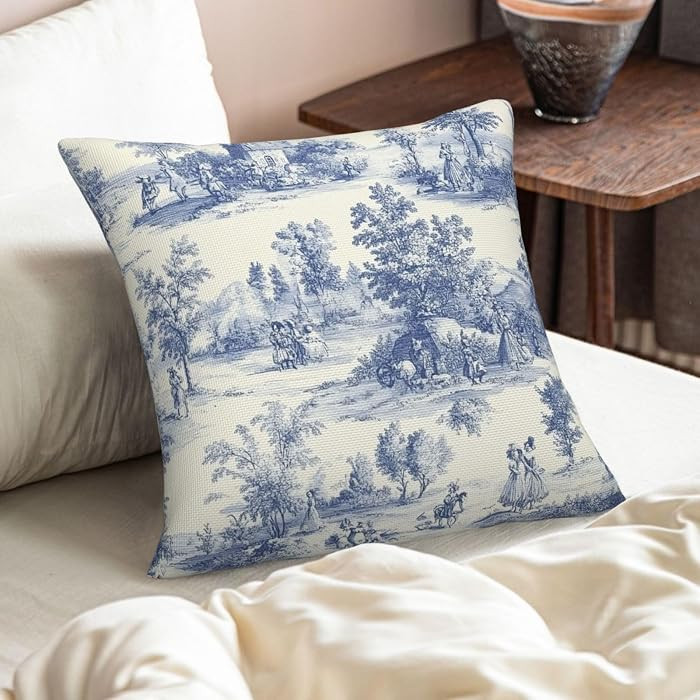 Toile de Jouy Print Pillow Cover,French Country Decor,Blue Pillow Cover,Blue Toile Print Pillowca... | Amazon (US)