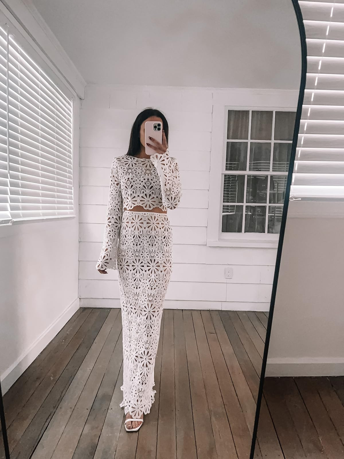 Vacation outfit- how cute is this two piece set (even for brides and/honeymoon too!) runs long on me, heels true to size! 2 piece set/maxi skirt/white heels 

 #LTKPetite #LTKTravel #LTKWedding