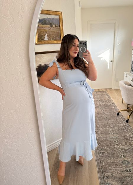Beautiful for a wedding guest dress or baby shower dress! 

I do recommend sizing up if you’re in the last months of pregnancy, I’m wearing a small here!! 

Baby shower dress, summer dress, maternity friendly, petite friendly, baby blue dress, something blue, wedding shower dress, wedding guest dress 

#LTKBump #LTKFindsUnder100 #LTKFindsUnder50 #LTKStyleTip #LTKWedding