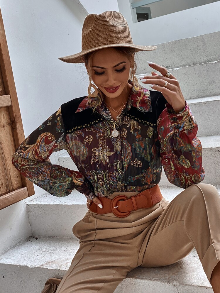 Paisley Print Button Through Blouse | SHEIN