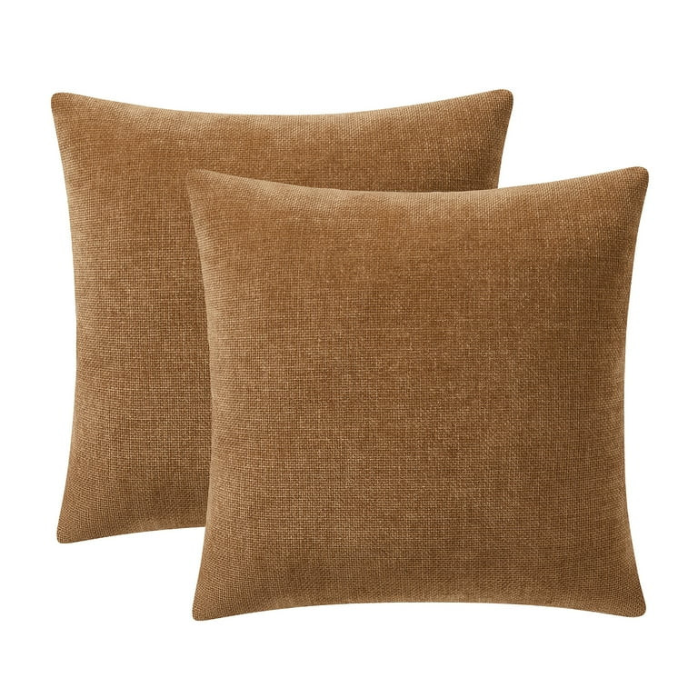 Mainstays Solid Chenille Decorative Pillow Set, Brown, 18" x 18", 2 Pieces | Walmart (US)