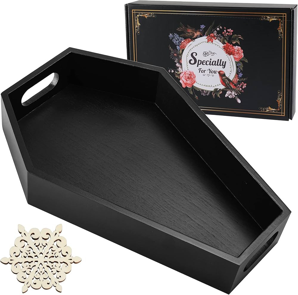 Goargif Wood Coffin Tray,Coffin Shape Serving Tray,Spooky Black Goth Candy Tray,Halloween Creepy ... | Amazon (US)