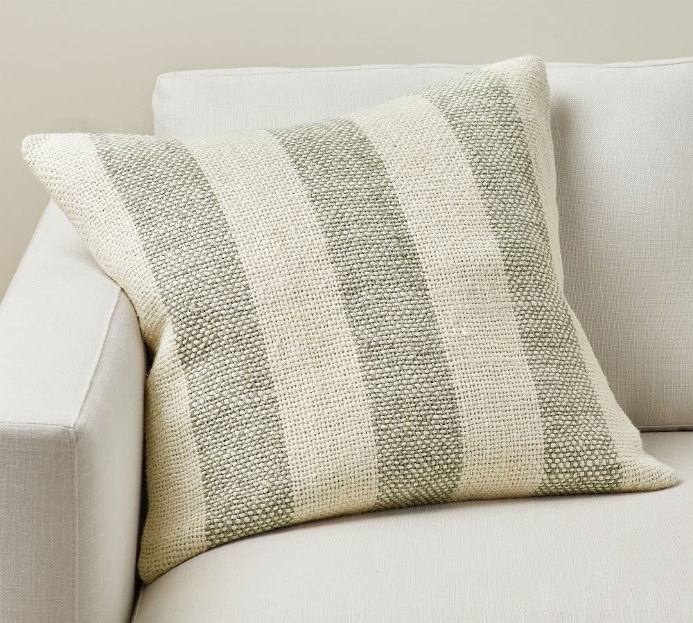 Faye Textured Striped Pillow Cover, 22&amp;quot; x 22&amp;quot;, Eucalyptus | Pottery Barn (US)
