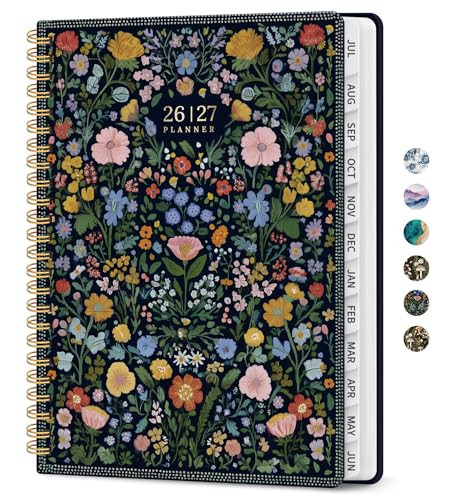 Planner 2026-2027, Academic Monthly and Weekly Calendar Planner for Women, July 2026 - June 2027, Hardcover Pretty Agenda Planner Book with Tabs, Spiral Daily Organizer for School Office Home Supplies, 6.3" x 8.5" - Garden of Whimsy | Amazon (US)