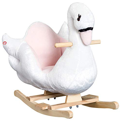 Qaba Kids Ride On Rocking Horse Plush Swan Style Toy with Music for Over 18 Months Children, White and Pink | Amazon (US)