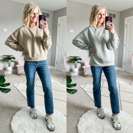 Splurge or save? I love my SPANX AirEssentials crewneck sweatshirt, but it does have a high price point so I have been searching for something at a lower price point. This Amazon option is a great choice and it’s only $29.99! Get an extra 10% off coupon at checkout!! 
Spanx- xs (code: THRIFTYWIFEXSPANX for 10% off)
amazon- small
Jeans- small/regular 
Shoes- 7, size down half sizee

#LTKtravel #LTKSeasonal #LTKstyletip