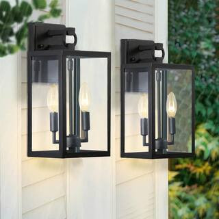 Cedar Hill 14 in. Black Metal Outdoor Wall Lantern Sconce Light (Set of 2) 126102 - The Home Depo... | The Home Depot
