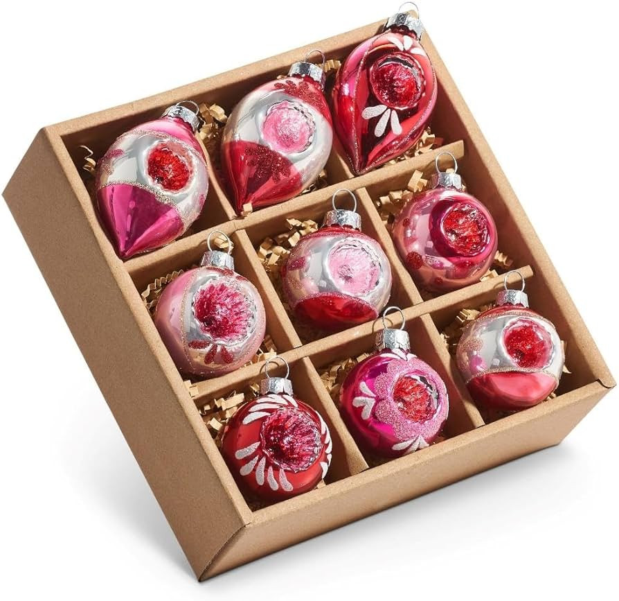 RAZ Imports Box of Vintage Reflector Ornaments, 2.75-inch Length, Pink, Glass, Set of 9, Christma... | Amazon (US)