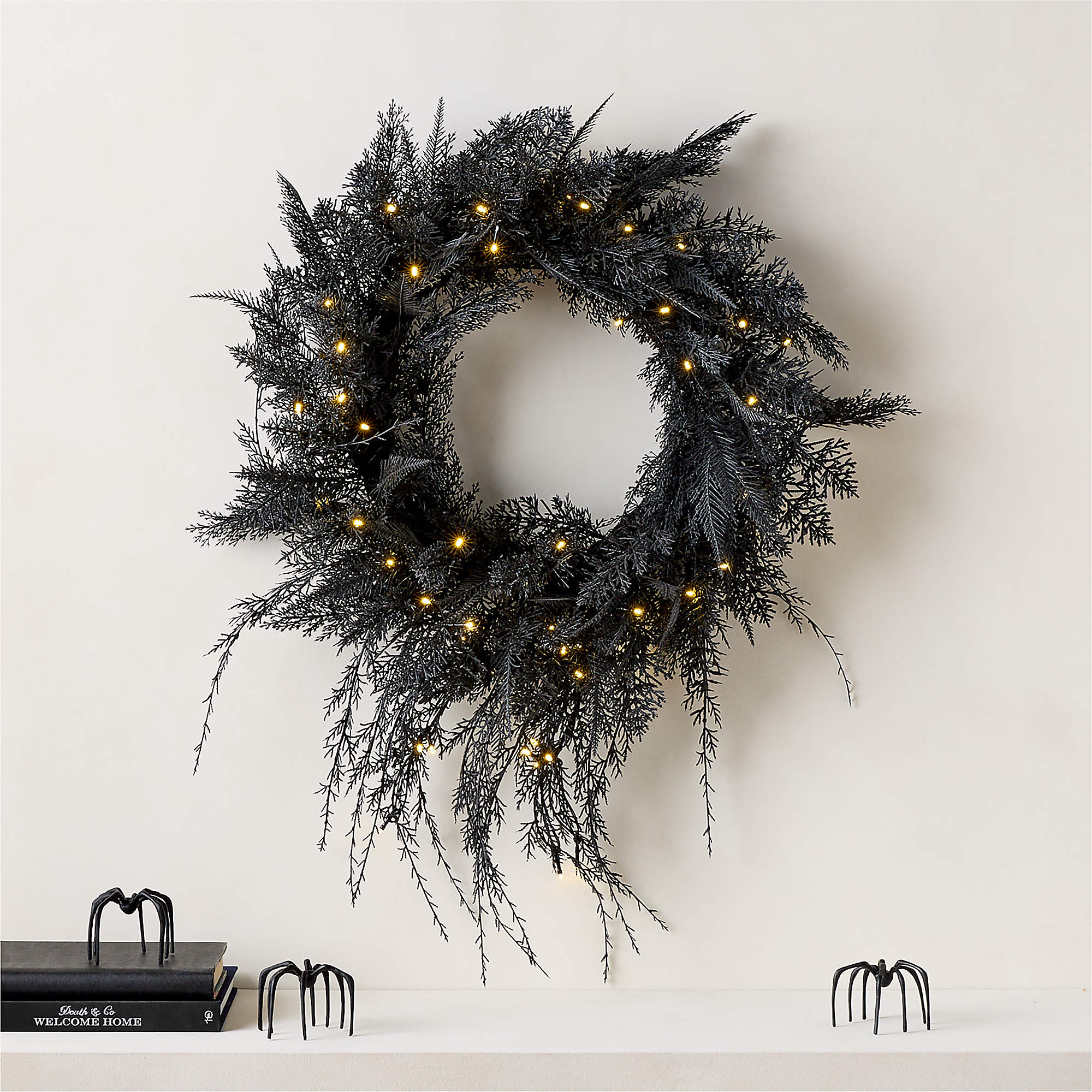 Faux Cypress Pre-Lit LED Wreath with Warm White Lights 24" | CB2 | CB2