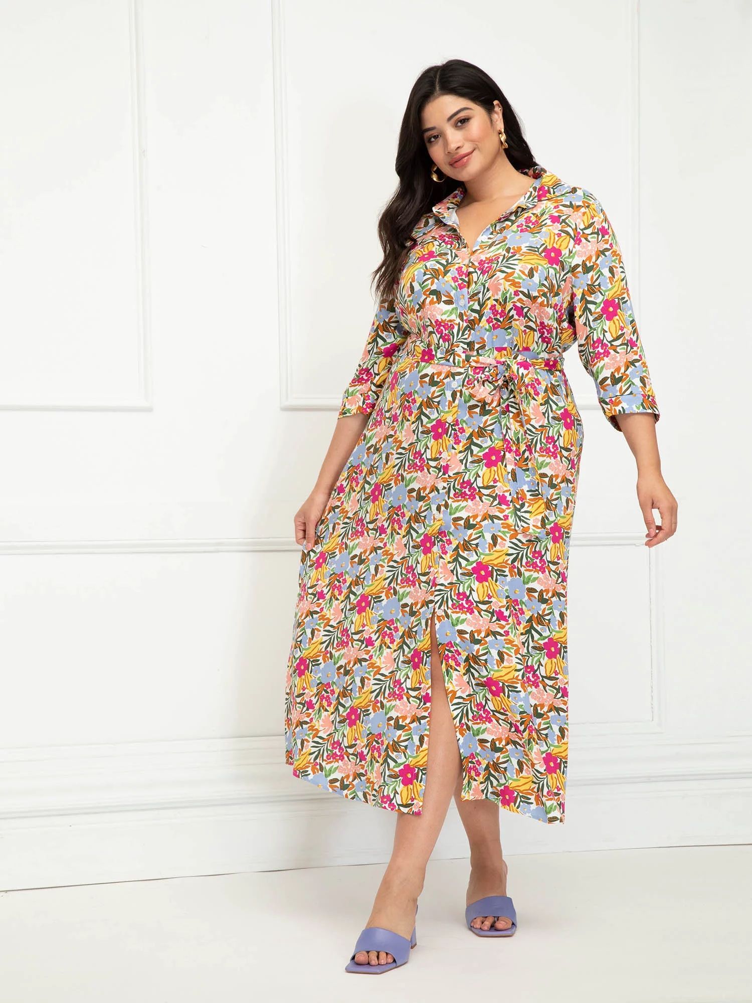 ELOQUII Elements Women's Plus Size Floral Print Button-Down Maxi Dress - Walmart.com | Walmart (US)