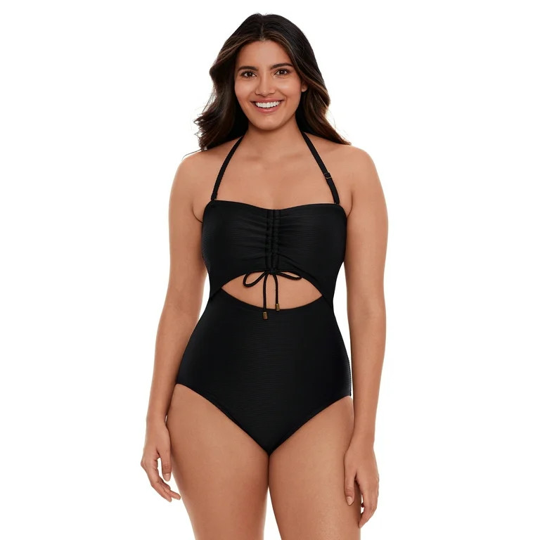 Time and Tru Women's and Women’s Plus Size Ribbed Cutout One Piece Swimsuit | Walmart (US)