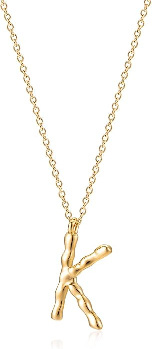 VACRONA Large Initial Necklace 14K Gold Plated Gold Big Letter Script Name Pendant Dainty Necklac... | Amazon (US)