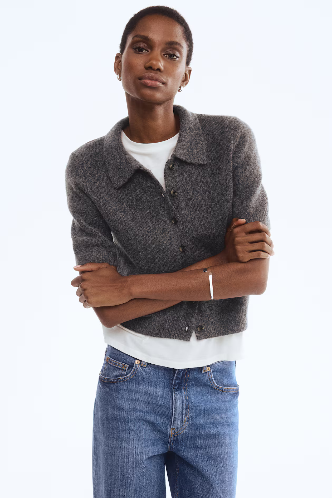 Short-Sleeved Cardigan with Collar | H&M (US + CA)
