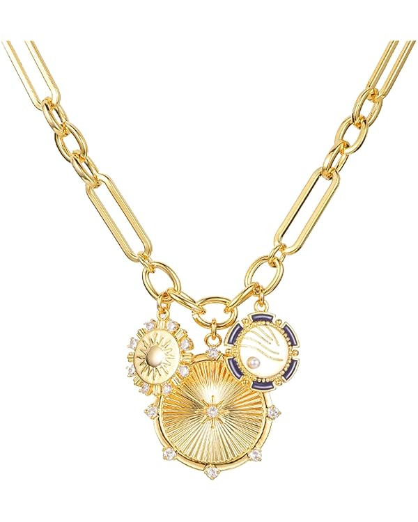 HETICA Chunky Gold Necklace for Women, Heart Pendants Necklace Sun Flower Necklace Fashion Hip Ho... | Amazon (US)