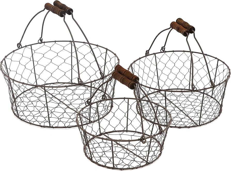 Set of 3 Wire Basket with Wooden Handles - Vintage Style - By Trademark Innovations | Amazon (US)