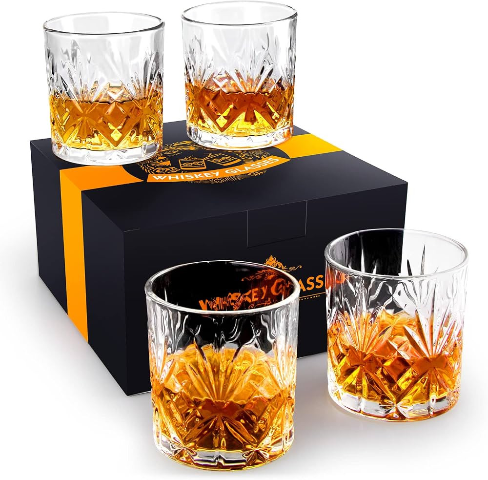 Rosoenvi Whiskey Glass Set of 4, Old Fashioned Glasses with Gift Box, 10oz Rocks Glasses Barware ... | Amazon (US)