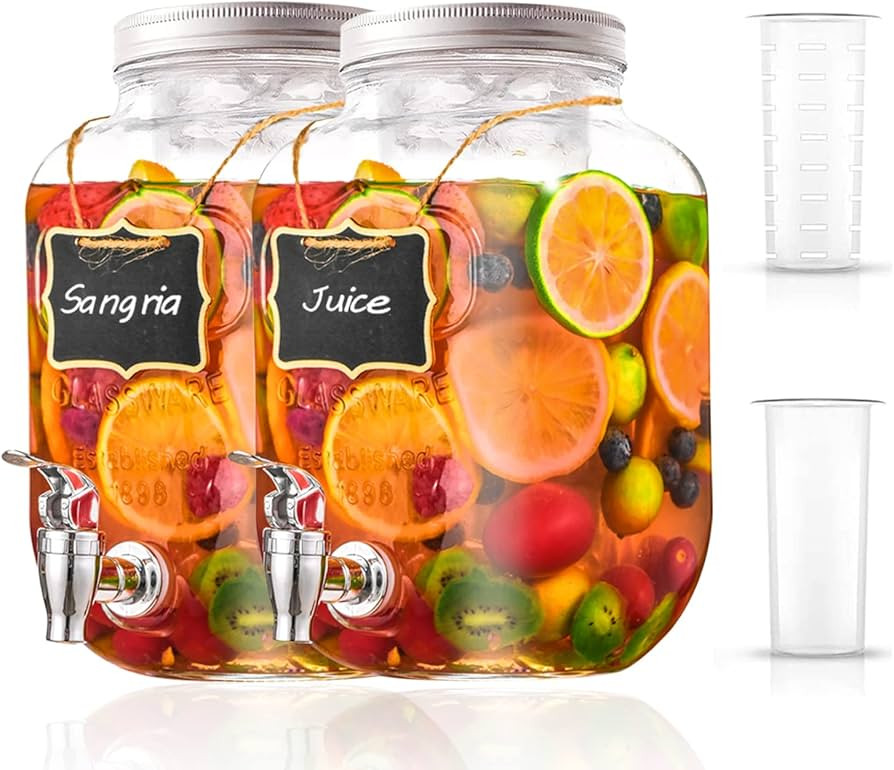 Eleganttime 1 Gallon Glass Drink Dispensers for Parties,2 Pack Beverage Dispenser with Fruit Infu... | Amazon (US)