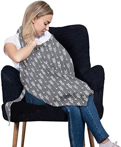 Cotton Nursing Cover - Large Breastfeeding Cover with Built-in Burp Cloth & Pocket - Soft, Breath... | Amazon (US)