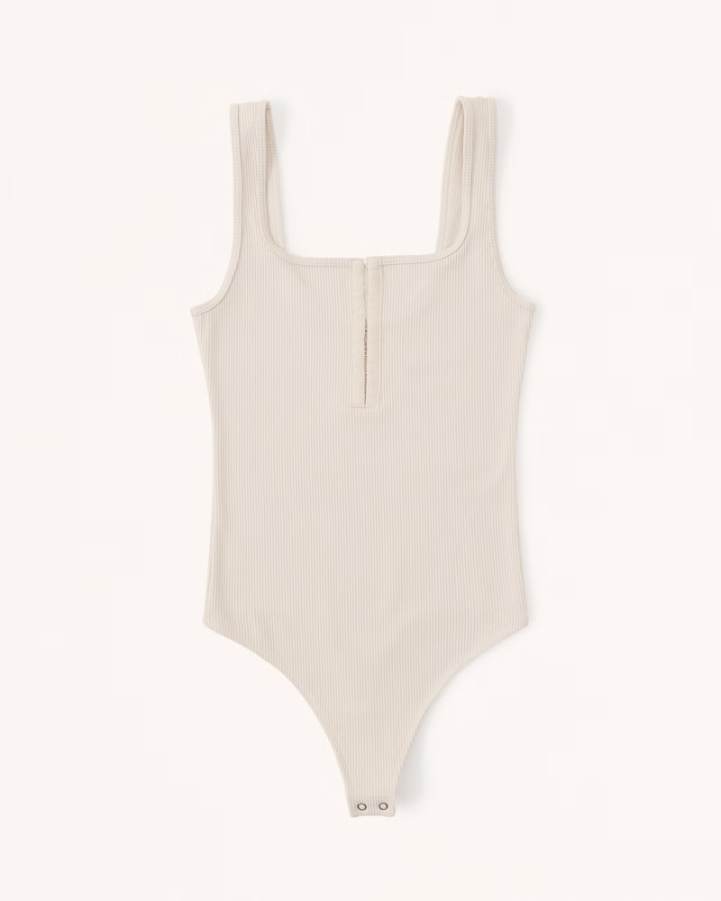 Seamless Rib Fabric Hook-and-Eye Henley Bodysuit | Abercrombie & Fitch (US)