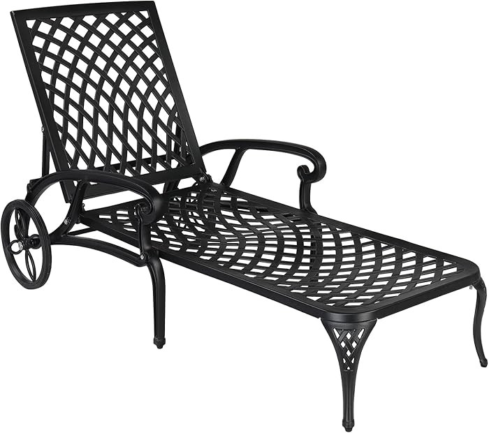 VINGLI Cast Aluminum Outdoor Chaise Lounge Chair with Wheels, Patio Chaise Lounge with 3-Position... | Amazon (US)